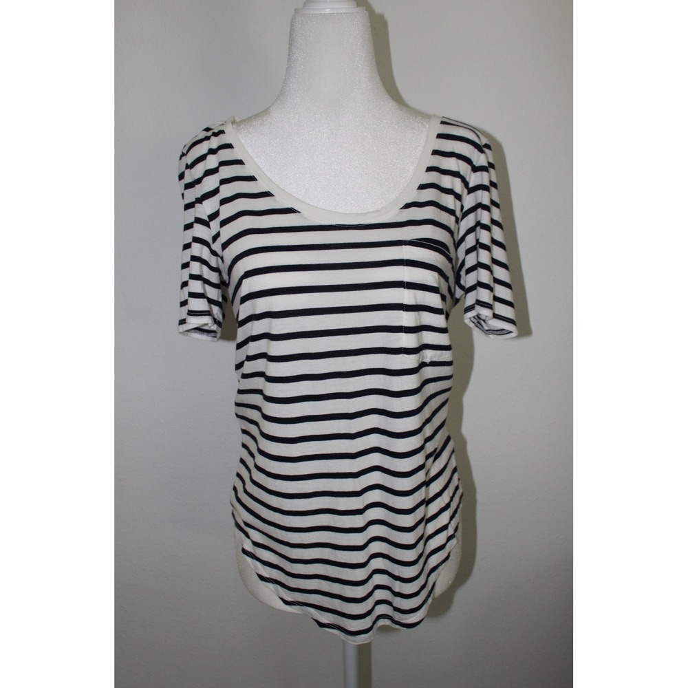 Babaton Aritiza Striped Scoop Neck Pocket Tee White Black XS‎ Pima Cotton